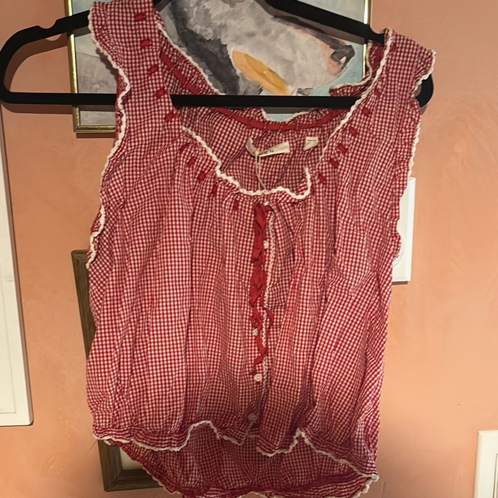 Doen Red Gingham Sleeveless Top